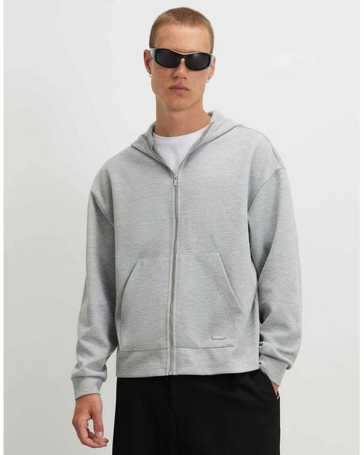 River Island Gray Premium Oversized Fit Zipped Hoodie for men