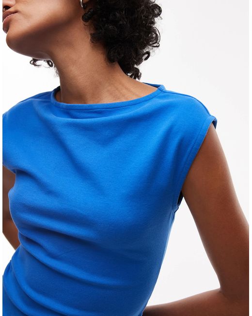 TOPSHOP Blue Jersey Slash Neck Top