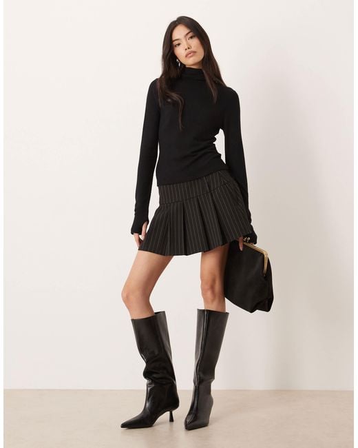 ASOS Black Drop Waist Pleated Mini Skirt