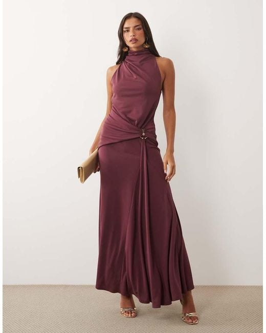 ASOS Red High Neck Drape Maxi Dress With Trim Detail