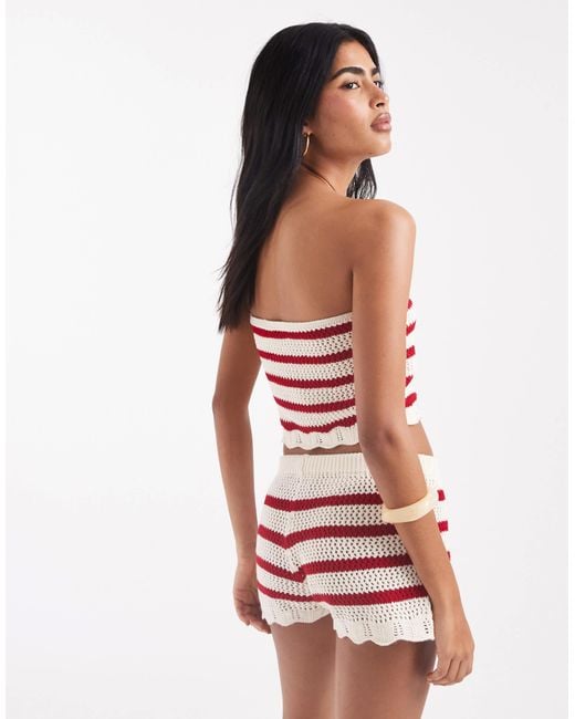 Miss Selfridge Red – trägerloses oberteil aus häkelstrick