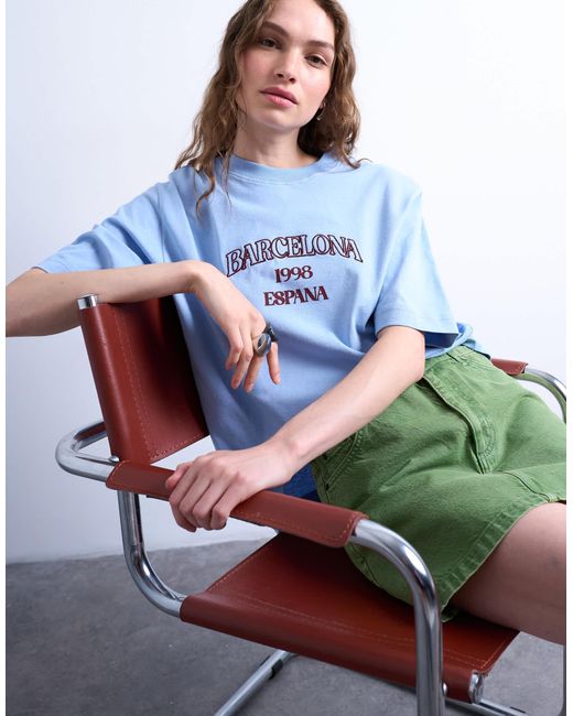 TOPSHOP Blue Graphic Barcelona Oversized Tee