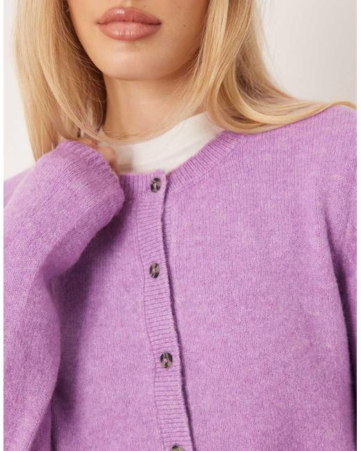 Jdy Purple Crew Neck Cardigan With Wool