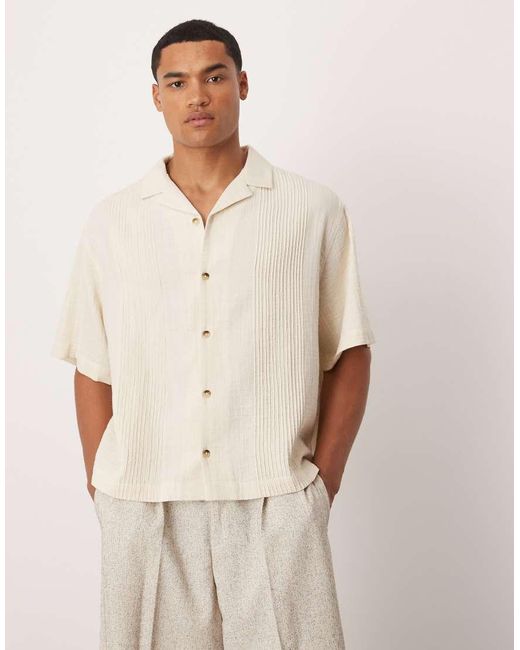 ASOS Natural Boxy Revere Shirt With Pin Tuck Detailing for men