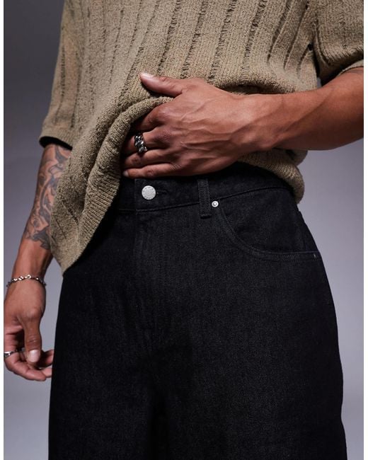 ASOS Black Longer Length Carpenter Denim Jort for men