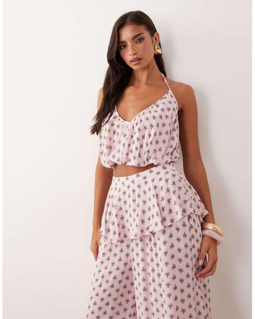 AFRM Pink Ailee Halter Neck Crop Top