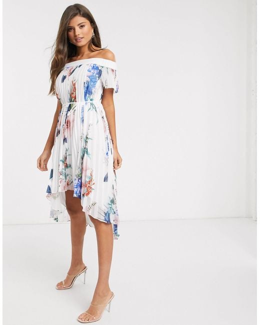 Ted Baker White Luner Jamboree Pleated Off The Shoulder Maxi Dress