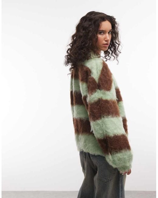 Daisy Street Green Fluffy Balloon Sleeve Sweater