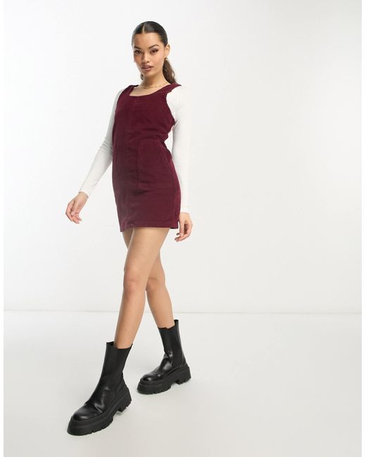 Don't Think Twice Red Dtt Petite Dawn Cord Pinafore Dress With Zip Back