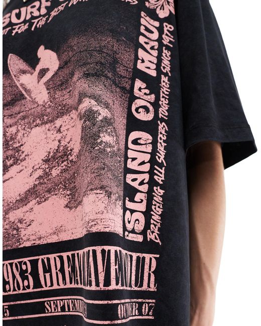 T-shirt oversize à imprimé surf shack - anthracite délavé ASOS en coloris Black