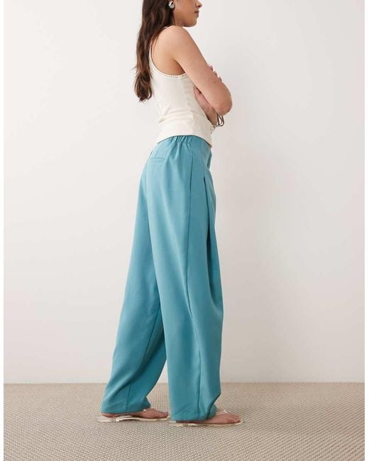 ASOS Blue Tailored Tapered Trouser With Popper Hem Detail