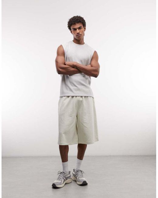 ASOS Blue Heavyweight Oversized Tank Co-ord With Palm Graphic for men