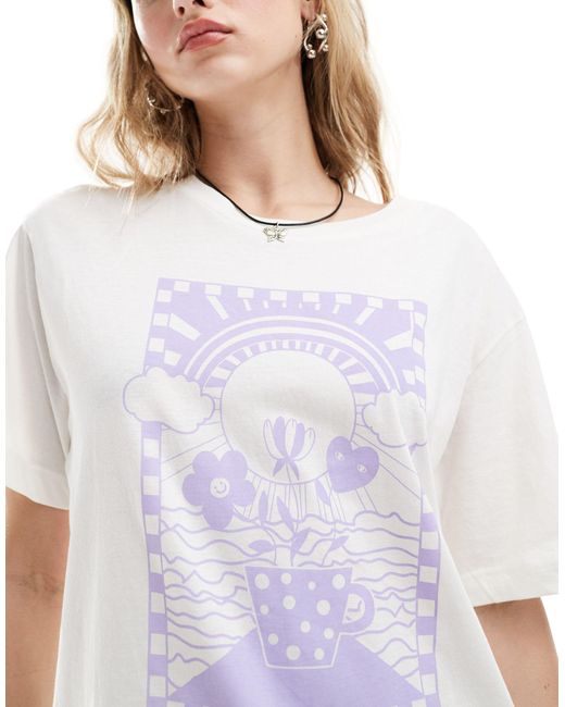 T-shirt oversize à motif graphique - cassé et lilas Monki en coloris White