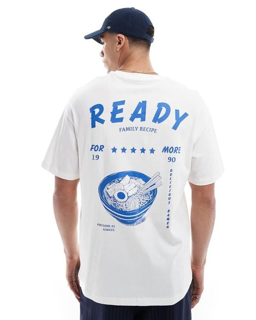 Jack & Jones White Super Oversized Ramen Back Print T-shirt for men