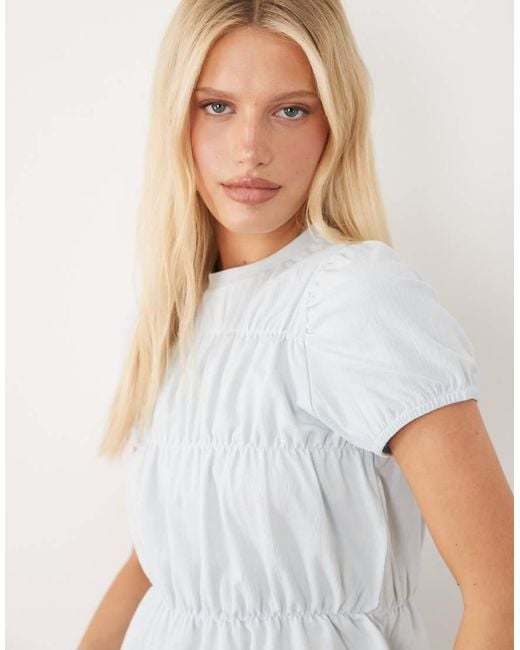 ASOS White Shirred Crepe Puff Sleeve Top