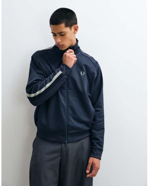 Fred Perry Blue Two Tone Mesh Tape Track Jacket for men