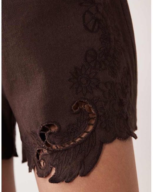 ASOS Brown Denim Shirt With Cutwork