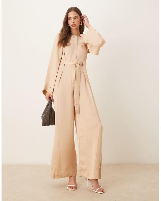 & Other Stories Brown Jumpsuit With Half Belt Detail And Split Sleeves