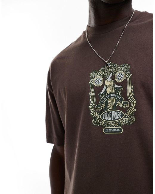 Camiseta extragrande con estampado ASOS de hombre de color Brown