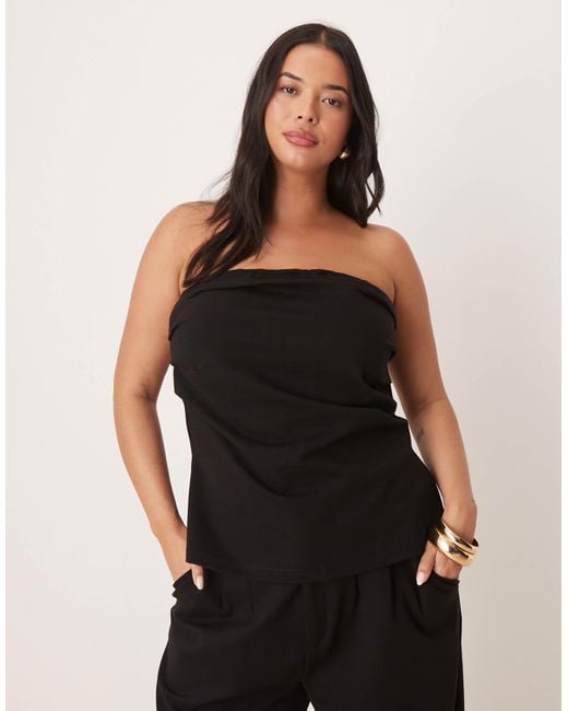 ASOS Black Asos Design Curve Ponte Pleated Bandeau Top