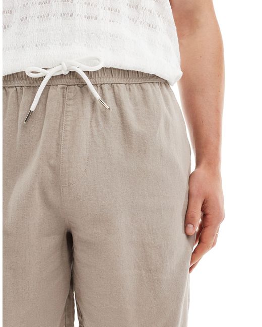 New Look Gray Linen Blend Pull On Shorts for men