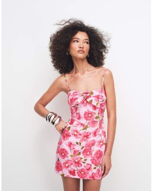 Mango Red 100% Cotton Tie Front Off Shoulder Mini Dress