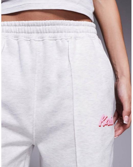 Kaiia Purple Cotton Blend Puff Printed Logo Seam Detail Wide Leg jogger Co-ord