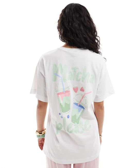 New Look White Matcha Print Oversized T-shirt