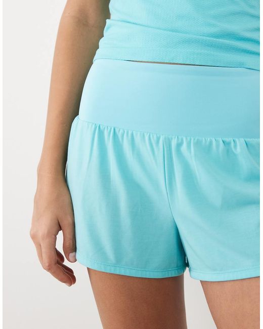 4505 Blue High Waist Jersey Running Shorts With Back Zip Pocket And Inner Brief