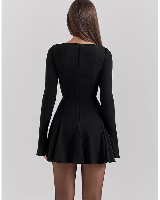 House Of Cb Black Francesca Stretch Crepe Godet Mini Dress