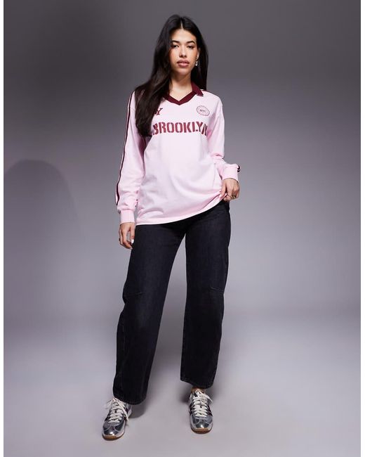 Edikted Purple Brooklyn Contrast Oversized Polo Top