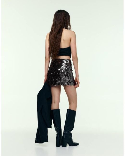 Pull&Bear Blue Sequin Mini Skirt