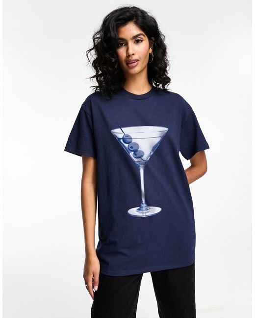 ASOS Blue Oversized T-shirt With Martini Drink Graphic