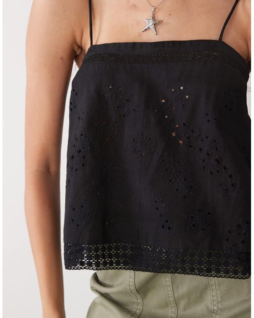 Collusion Black Open Back Crochet Patch Work Cami Top