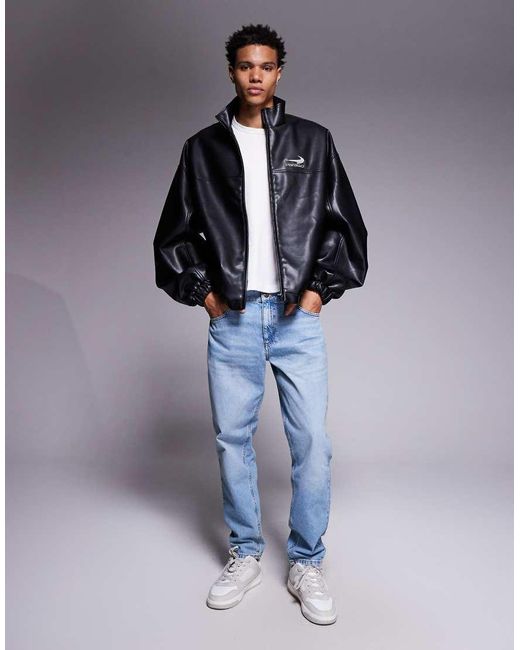 ASOS Gray Faux Leather Windbreaker for men