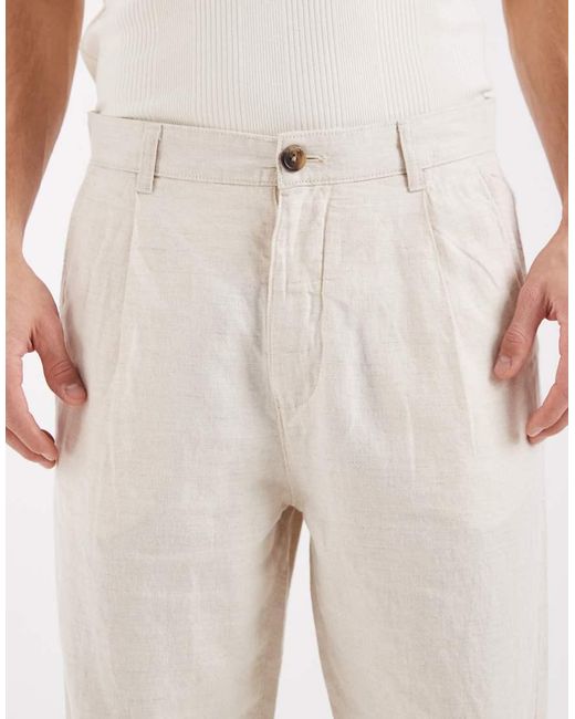 SELECTED Natural Linen Blend Tapered Trousers for men