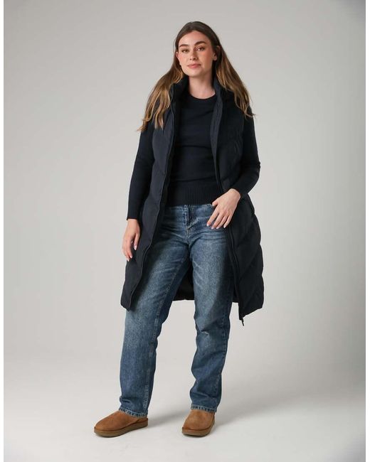 French Connection Blue Midi Quilted Gilet With Hood
