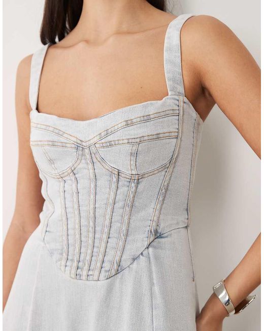 Bardot Natural Lilah Denim Corset Detail Maxi Dress