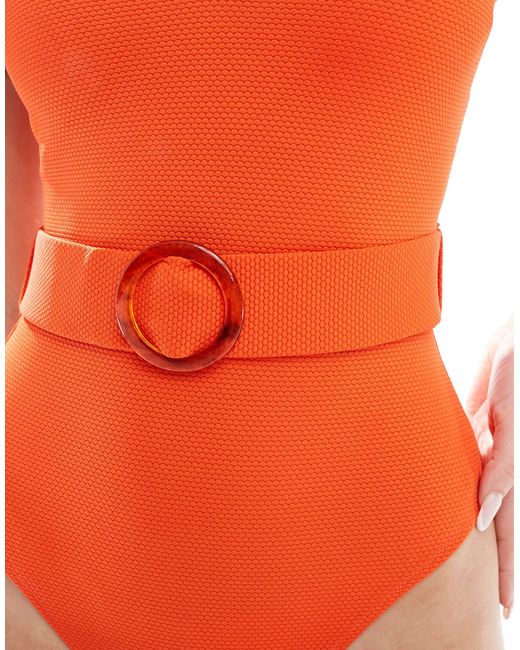 New Look Orange Frill Sleeve Belted Swimsuit