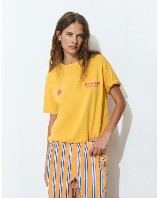 Pull&Bear Yellow Sun Graphic T-shirt