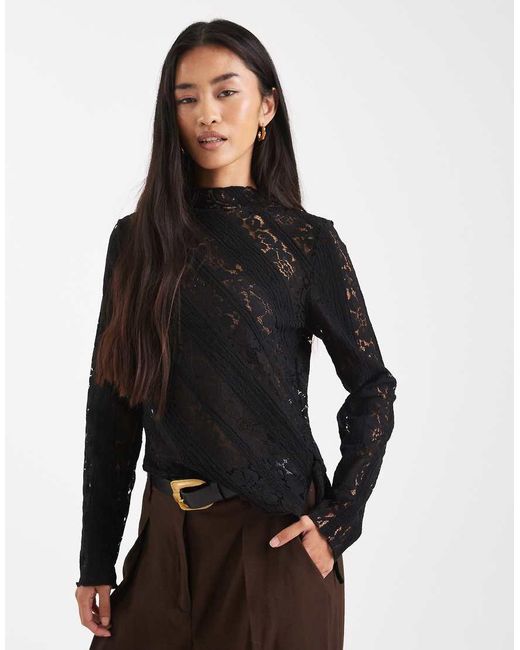 ONLY Black Asymmetric Hem Lace Top