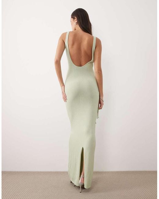 Wanderdoll Green Exclusive Lillie Knitted Scoop Neck Corsage Tassel Detail Maxi Dress