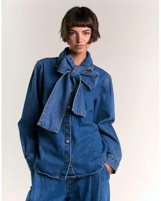 Glamorous Blue Pussy Bow Blouse