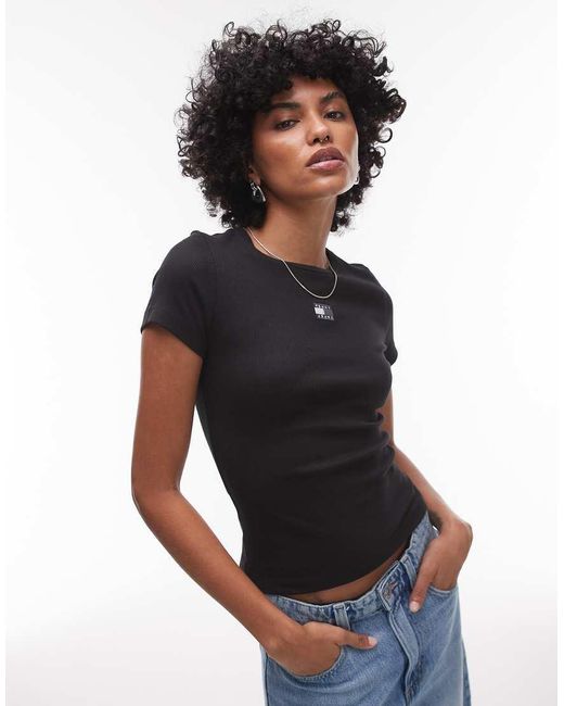 Camiseta Negra De Corte Slim Con Parche De Tommy Hilfiger de color Black