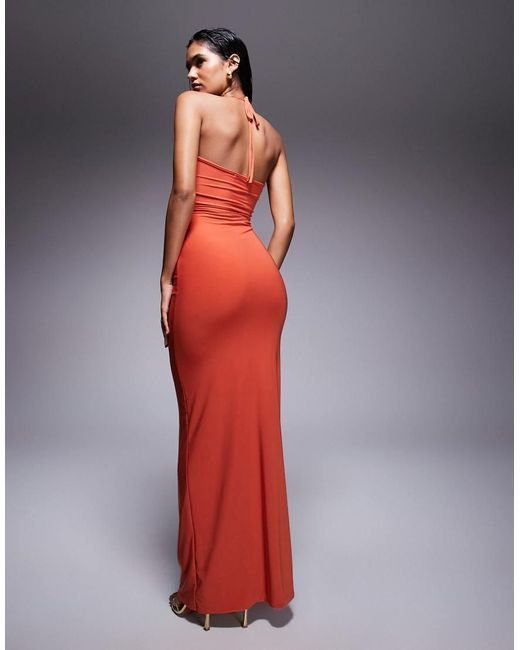 Fashionkilla Double Layered Slinky Lace Trim Wrap Halterneck Maxi Dress