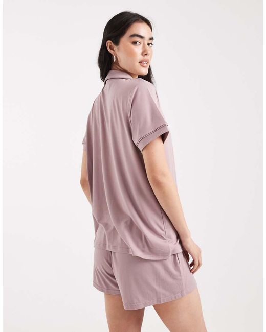 Loungeable Superzachte Jersey Pyjamaset Van Overhemd Met Korte Mouwen En Short in het Multicolor
