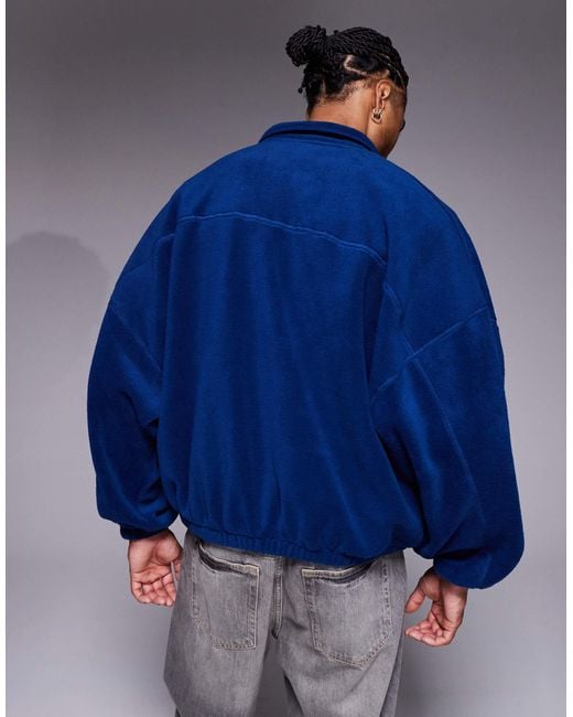 ASOS Blue Extreme Oversized Quarter Zip Funnel Neck Fleece Sweatshirt for men