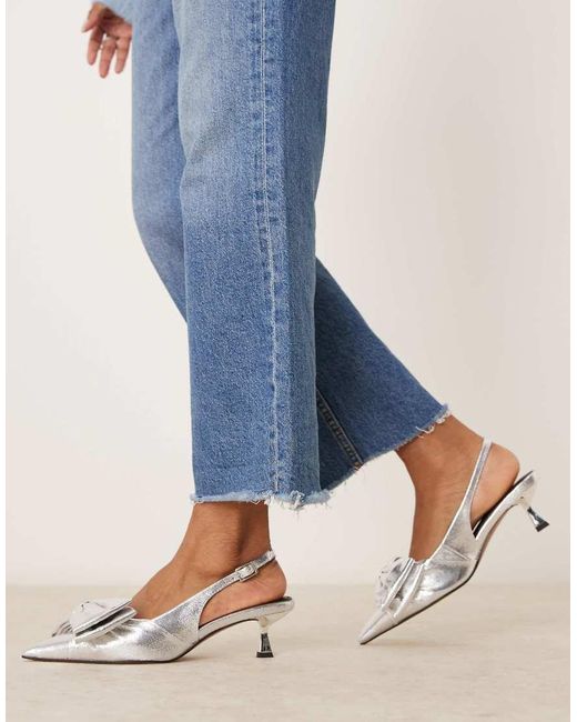 ASOS White Wide Fit Secret Bow Slingback Kitten Heeled Shoes
