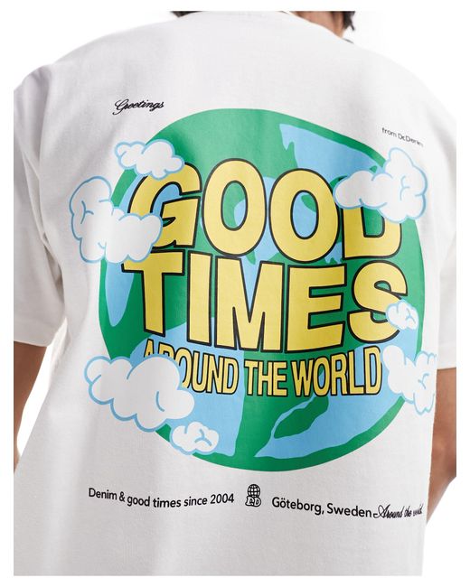 Dr. Denim White Unisex Trooper Relaxed Fit T-shirt With Good Times World Graphic Back Print