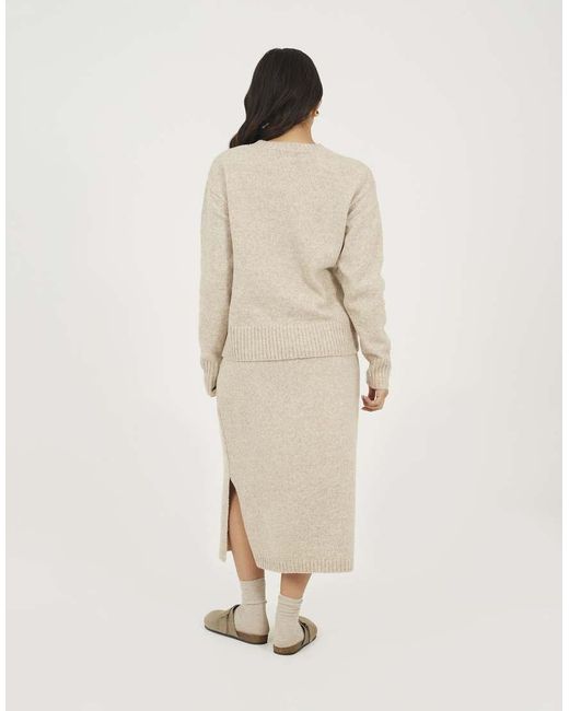 Brave Soul Natural Knitted Jumper And Midi Skirt Set
